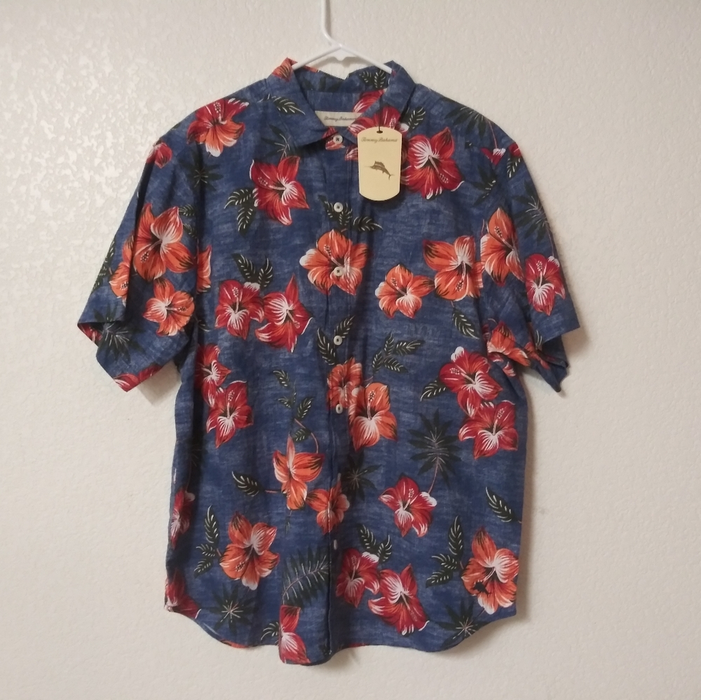 New Tommy Bahama Cotton Button Up Hawaiian Aloha